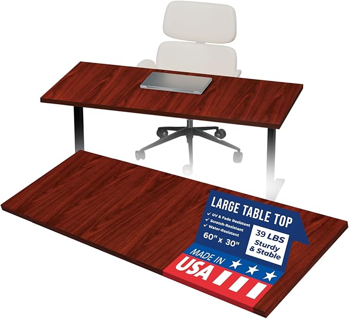 OfficeSimpli 60 x 30 Inch Desk Top Made in USA Replacement Table Top for Sit-to-Stand Adjustable Desk Frame Countertop Workbench for Classroom Home and Office (Desk Top only) - Mahogany
