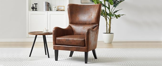 Modern High-Back Accent Chair with Nailhead Trim Wingback Design &amp Microfiber Upholstery for Living Room Bedroom or Study – 220 lbs Capacity 27.2''W x 35.4''D x 40.6''H