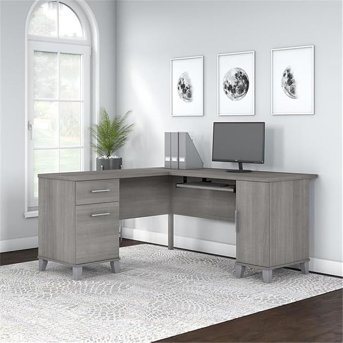 Bush Home 60-inch L Shaped Desk with Storage Spacious Corner Computer Table for Home Office Somerset Collection Platinum Gray