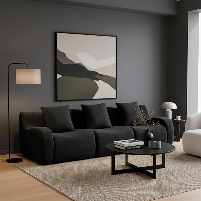 115 Modular Boneless Sectional Sofa Boneless Couch for Living Room and Apartments 32D High Density Sponge No Assembly Required (3 Seater) Black