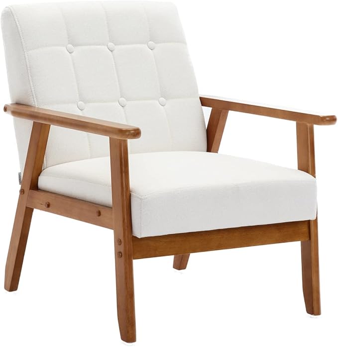 Leisure Chair with Solid Wood Armrest and Feet Mid-Century Modern Accent Chair for Living Room Bedroom Studio Chair
