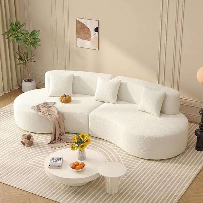 Curved Sofa Half Moon Sofa Modular Cloud Boneless Couch with Deep Seat Modern 4 Seat Compressed Sectional Sofa for Living Room Office &amp Apartment No Assembly Required Cream White