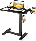 Tangkula Mobile Standing Desk Pneumatic Height Adjustable Rolling Desk with Cup Holder &amp Headphone Hook Overbed Table with Hidden Wheels Laptop Computer Cart for Couch Home Office (Black)