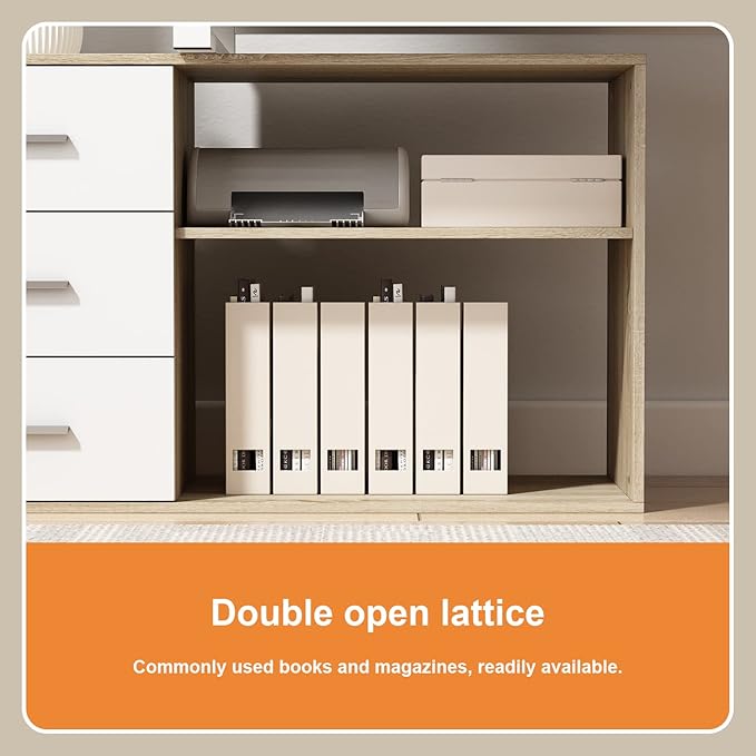 FUFU&ampGAGA 55.1 Large L-Shaped Office Desk with 41.3 File Cabinet Corner Computer Desk with 3 Drawers &amp 2 Shelves Workstation Executive Desk with Storage Shelf for Home Office - Beige