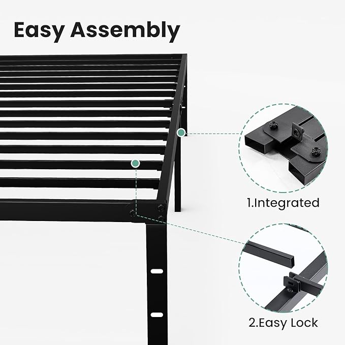 Sweetcrispy Queen Size 12 Inch Platform Bed Frame Heavy Duty Metal Foundation Frame Noise-Free Sturdy Steel Slats Underbed Storage No Box Spring Needed Quick Setup