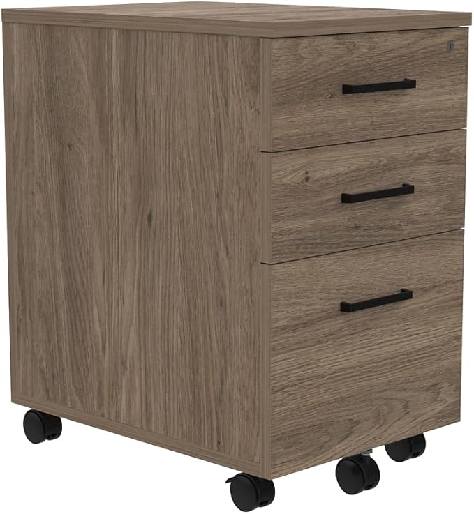 NBF Three Drawer Mobile File Pedestal - 16.1 W Driftwood Gray | File Cabinet Industrial Furniture Mobile Storage