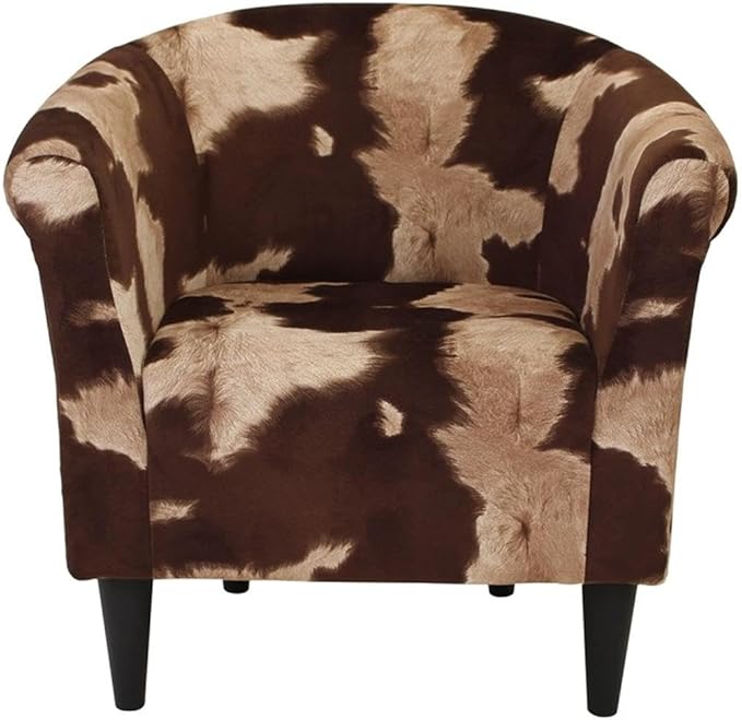 Pemberly Row Traditional Fabric Club Chair 32 H x 30.5 W x 27.5 D EPS Material Brown Multi Finish Padded Seat Rounded Arms Tapered Legs Safari Animal Print Accent Chair for Living Room or