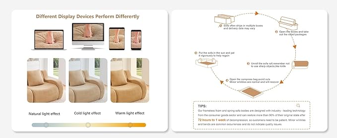 Camel U-Shaped Cloud Couch with 2 Ottomans Modern Teddy Fabric Boneless Sectional Sofa in a Box for Living Room Modular Floor Couch Deep Seat No Assembly Required Sofas para Sala