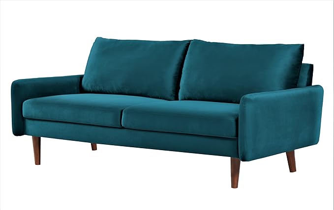 Kent Velvet Sofa for Modern Living Rooms and Compact Spaces Comfy 3 Seater Couch Studio Apartment Furniture with Sleek Design Greenish Blue
