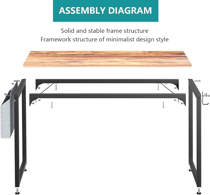 PayLessHere Computer Desk with 2 Shelves 47 in Length Study Writing Table 2-in-1 Large Office Desk with Metal Legs Adjustable feet Modern Furniture for Home Office Study Room-Rustic Brown
