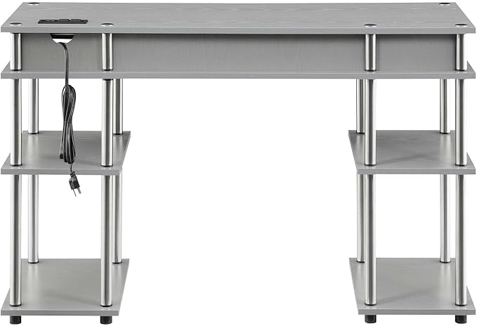 Convenience Concepts Designs2Go No Tools Student Desk with Charging Station and Shelves Gray