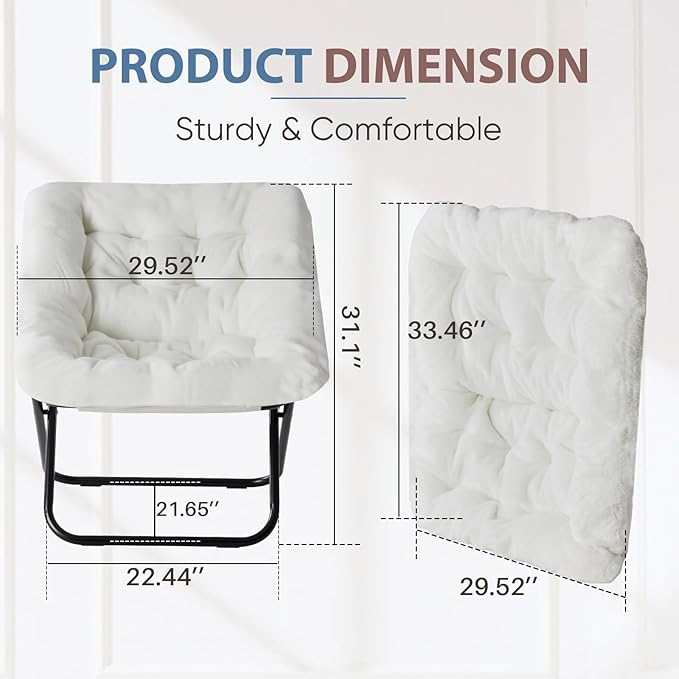 DUMOS Comfy Chair for Adults Soft Faux Fur Folding Lounge for Bedroom Living Room Dorm Rooms Flexible Reading Chair for Teens Large Size Foldable (Square-Creamy)