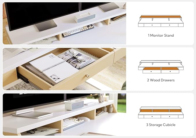 Claiks Standing Desk with Drawers Electric Adjustable Standing Desk Adjustable Height Sit Stand Up Desks with Storage Shelves &amp Wheels 48 Inch White