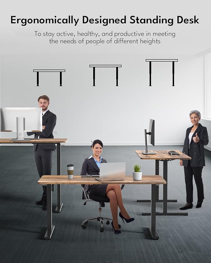 Standing Desk Height Adjustable Electric Stand up Desk 55 x 24 Inches Sit Stand Home Office Desk with Splice Board Black Frame/Rustic Brown Top