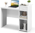 Tangkula White Desk with Drawer Modern Computer Desk with Adjustable Shelf &amp Cable Hole Compact Writing Study Desk Wooden Computer Workstation for Home or Office White