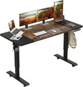 Height Adjustable Electric Standing Desk 55X24 Height Stand Up Computer DeskSit and Stand Home Office Desk with Splice Board (Black+Brown Top Black Frame)
