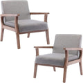 Mid Century Modern Accent Chairs Set of 2 Linen Upholstered Armchairs Comfy Living Room Chairs Single Fabric Lounge Chairs Reading Chairs with Solid Wood Frame Grey