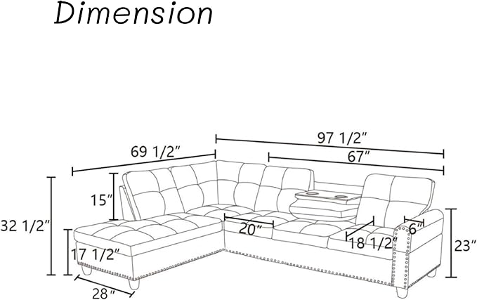 L-Shaped Sectional Couch with Cup Holders Leather Living Room Sofa with Lounge Chaise Modern 4 Seater Sofa Couch for Living Room Small Apartment &amp Office Black