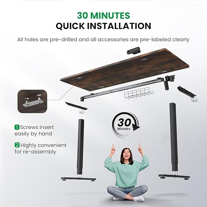 SIAGO Electric Standing Desk Adjustable - 63 x 24 Inch Sit Stand up Desk with 0.8 Inch Thick Tabletop - Adjustable Height Table with 3 Memory Preset Cable Management for Home Office