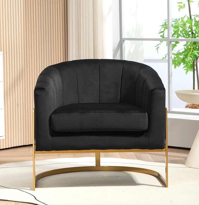 Velvet Modern Accent Armchair - Luxury Gold Frame | Versatile Seating for Living Room Bedroom Office Black