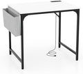 32 Inch Computer Desk Modern Writing Desk with Heavy-Duty Metal Frame Storage Bag &amp Charging Station Home Office Workstation Table for Conference &amp Meeting Room (1 White &amp Black)