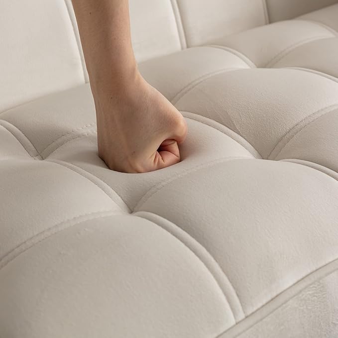 48 Small Loveseat for Small Spaces Upholstered Velvet Loveseat Sofa Mid Century Modern 2-Seater Couch with Armrest and Gold Legs for Bedroom Living Room Apartment Cream