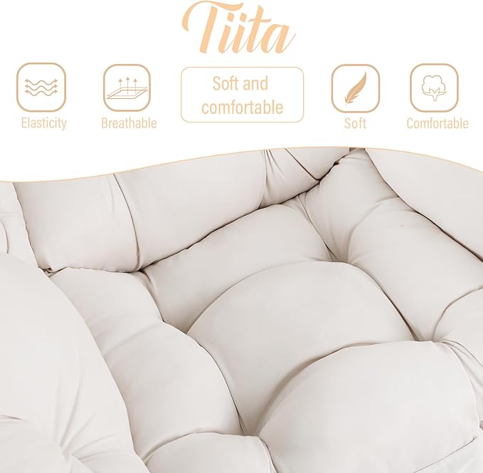 Tiita Lazy Chair with Ottoman Beige Modern Large Accent Chair Comfy Leisure Sofa Armchair with Ottoman Reading Chair with Footrest for Bedroom Living Room Dorm Rooms Beige