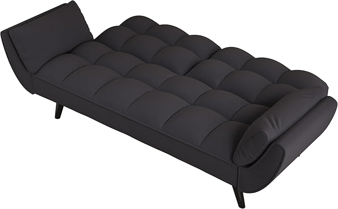 Olela Futon Sofa Bed Convertible Sleeper Couch 74 W Modern Velvet Loveseat with Adjustable Backrests and Solid Wood Legs for Living Room Bedroom Small Space (Black)