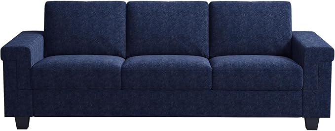 3 Seater Sofa Couch with Deep Seat 90 Modern Upholstered Sofa with Armrests Easy Installation Comfy Couches for Living Room Apartment Blue