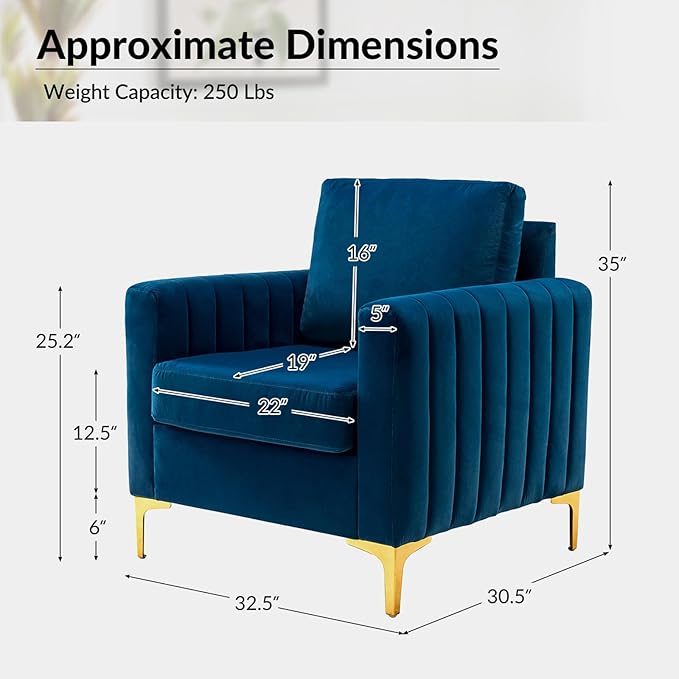 Modern Upholstered Velvet Accent Chair Velvet Armchair Club Chair with Gold Metal Legs Mid-Century Barrel Leisure Comfy Reading Chair for Livingroom Bedroom