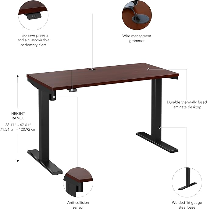 Move 40 Series by Bush Business Furniture 48W x 24D Electric Height Adjustable Standing Desk in Hansen Cherry with Black Base