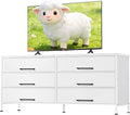White TV Stand for 60 65 70 inch TV Entertainment Center with 8 Drawer TV Media Console Table with Wood Top Adjustable Feet for Living Room Hallway