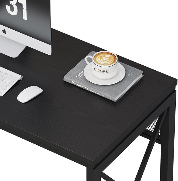 BON AUGURE Black Computer Desk Modern Gaming Desk Industrial Wood Office Desks Sturdy Writing Desks for Home Office Living Room Study Workstation Bedroom (Black 54 Inch)