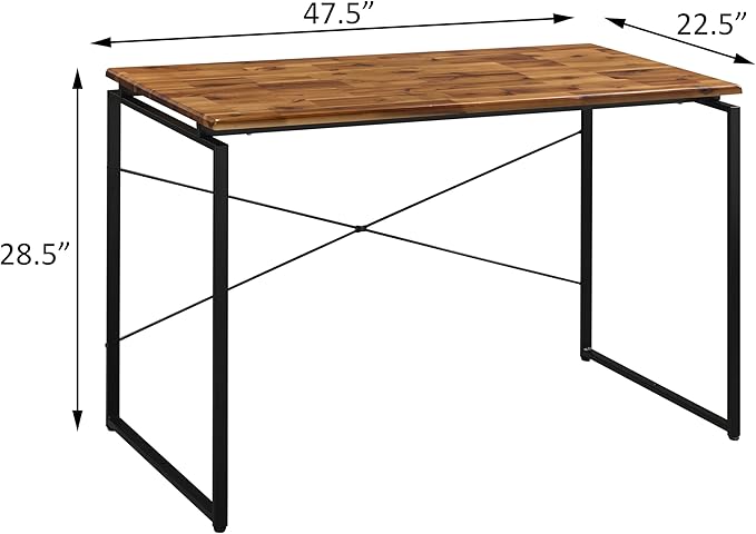 Industrial Oak Writing Desk Metal Sled Base Spacious Home Office Desk Trendy Study Table for Modern Workspace