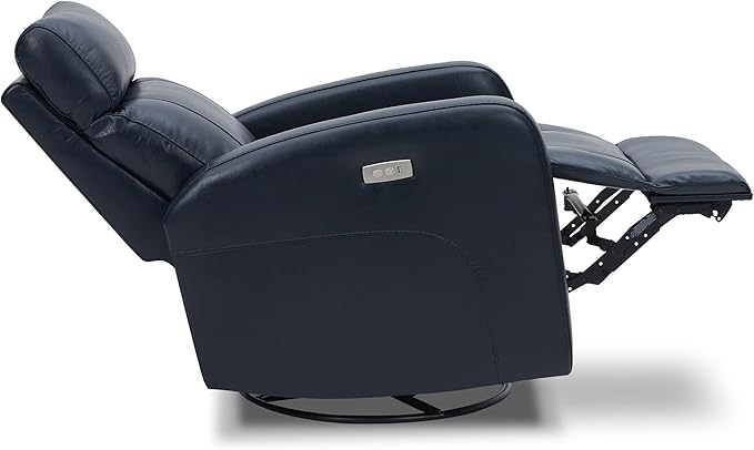 CHITA Genuine Leather Power Swivel Glider Recliner Chair for Adults FSC Certified Electric Nursery Rocker Recliner Chair for Living Room Navy Blue