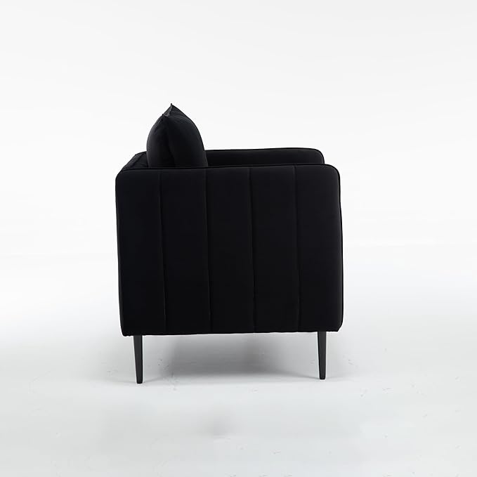 Modern Velvet Accent Chair Single Sofa Chairs Armchair with Square Arm Upholstered Reading Chairs for Living Room Bedroom Apartment (Velvet Chair-Black)
