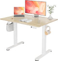 YDN Electric Standing Desk Adjustable Height 40 x 24 Inches Stand up Desk with Cable Management Home Office Desks with Splice Board &amp White Frame Nature Top