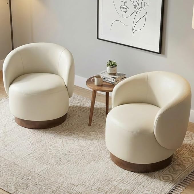 Swivel Accent Chair Modern Round Barrel Armchair with Upholstered Faux Leather for Living Room Bedroom Waitingroom1 BoxCream