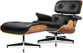 Mid Century Chaise Lounge Chair and Ottoman Reading Chair Leather Accent Chair Modern Chair Classic Design Heavy Duty Base Support for Living Room (Walnut-Black Tall)