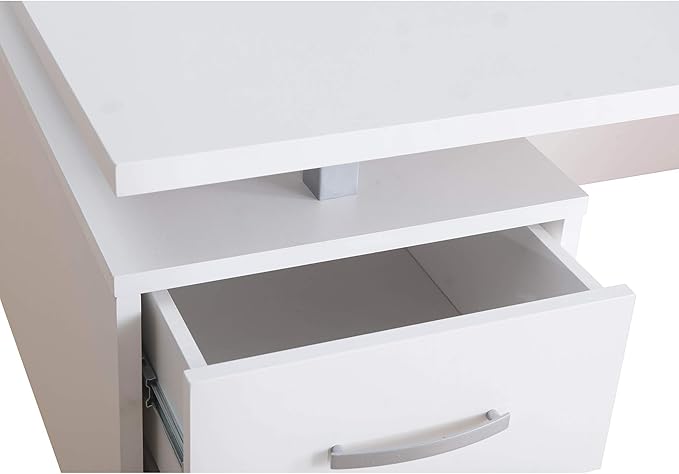 Deja 60 White Study Writing Home Office Wall Mounted Laptop Computer Floating Desk Top and Storage Drawers and Metal Stands