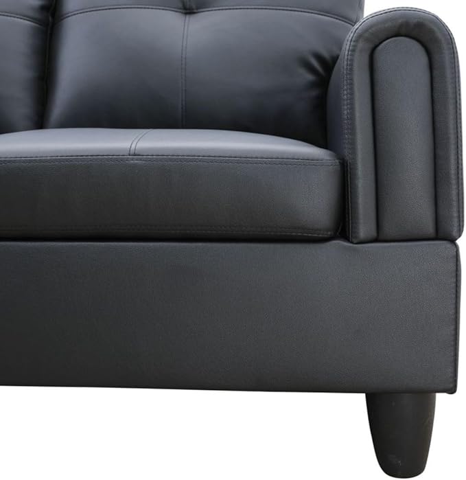 Black White L-Shaped 3-Piece Faux Leather Sofa with Storage Ottoman Set Sectional Couch Sofa Set for Living Room Office Small Space