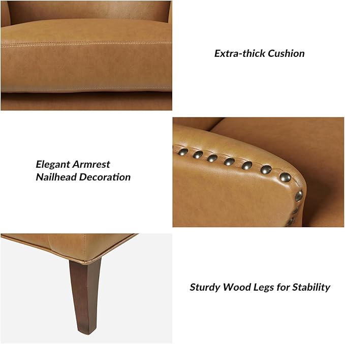 HULALA HOME Faux Leather Accent Chair for Living Room Mid-Century Modern Wingback Chair Single Comfy Sofa Chair with Arms Upholstered Reading Chairs for AdultsCamel