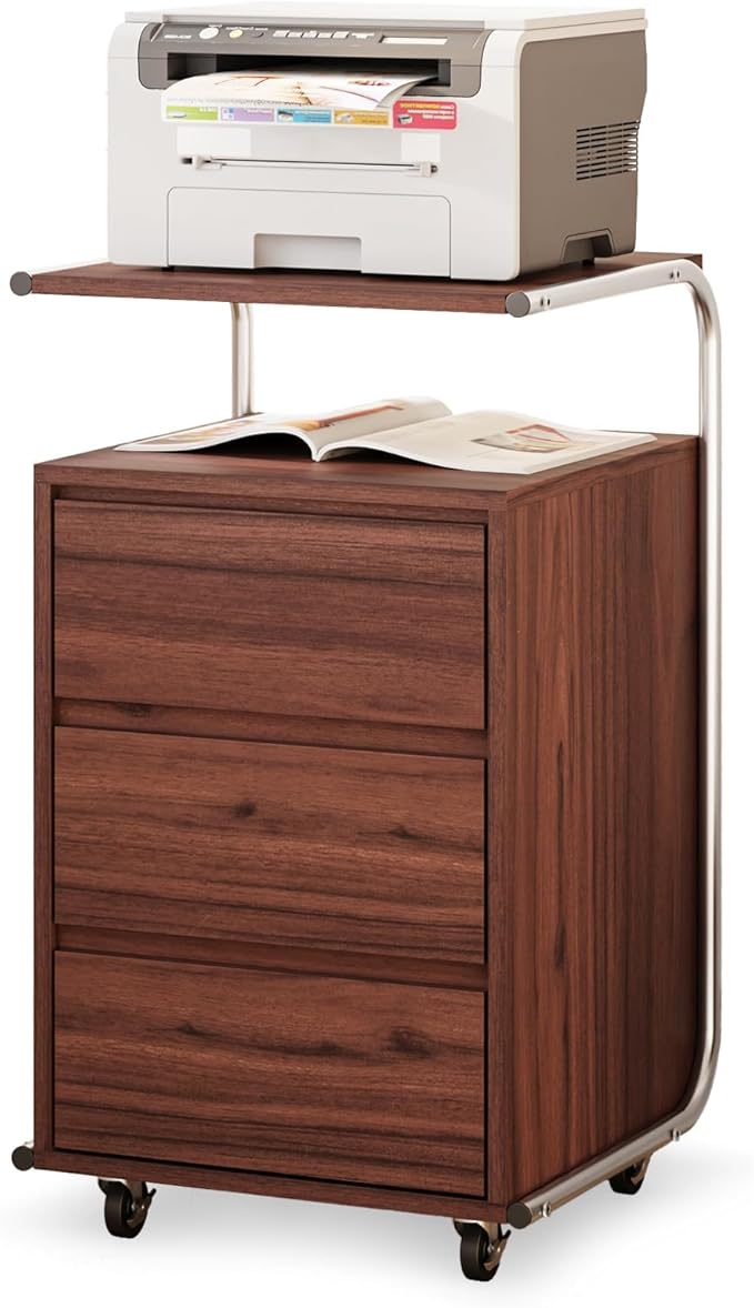 JOMEED 47 inch Desk with Hutch and Drawers Office Desk with Bookshelf and 3 Drawers File Cabinet Set Writing Desk with Pegboard for Home Office Walnut