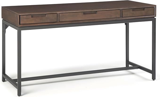 SIMPLIHOME Banting Desk - 60 Inch Wide Solid Wood and Metal Writing Desk in Walnut Brown Modern Industrial Home Office Computer Table for Study with 2 Drawers and Flip-Down Keyboard Tray