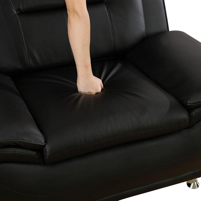 Lounge Comfy Faux Leather Sofa Modern Couch for Small Living Room/Dorm/Bedroom/Office/Apartment for Small Spaces (Black-2 Single Seat)