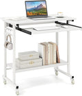 Giantex Rolling Computer Desk Mobile Portable Desk with Keyboard Tray &amp Wheels Laptop PC Table Cart with Shelf &amp Hooks Industrial Small Desk for Small Spaces Home Office Bedroom White