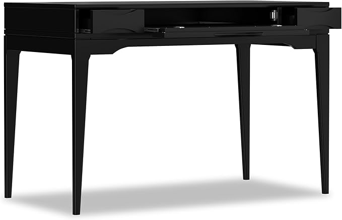 SIMPLIHOME Harper Small Desk - 48 inch Wide Solid Hardwood Writing Desk in Black Mid-Century Modern Home Office Table for Study or Work with 2 Drawers and Flip-Down Keyboard Tray