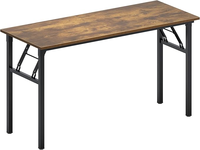 SogesGame Folding Desk 60 inch Large Foldable Computer Desks Workstation Writing Table for Bedroom Home Office Dorm Apartment Kids Adults No Install Needed Rustic Brown