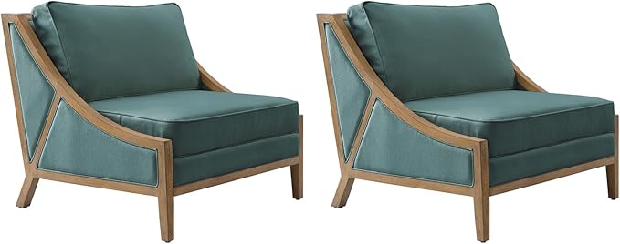HULALA HOME Oversized Accent Chair with Solid Wood Frame Comfy Upholstered Armchair with Seat Cushion Movable Back for Living Room Bedroom Set of 2 Teal