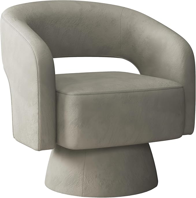 INZOY Swivel Barrel Chair with Velvet Fabric Swivel Accent Chair with Thickened Soft Cushion Comfy Round Swivel Chair for Living Room Bedroom Grey